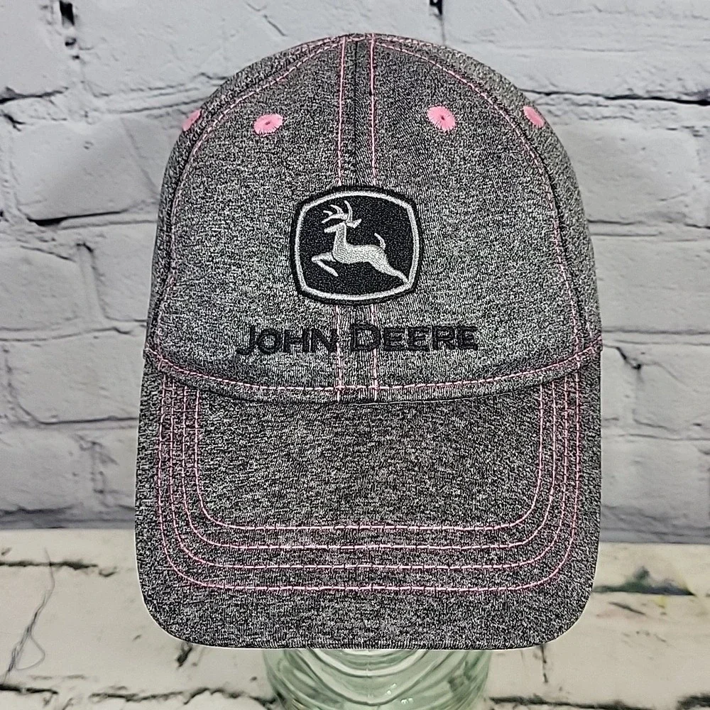 John Deere Youth Hat Gray Pink One Size Adjustable Ball Cap